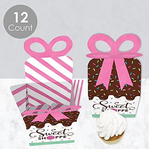 Big Dot of Happiness Sweet Shoppe - Caixas de presente de favor quadrado - Festa de aniversário de doces e padaria ou