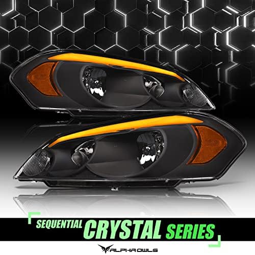 Alpha Owls 8712047 CRISTAL FELIZINDOS COM LUZ LED SEQUENTE LED e luz de startup-Black Amber Fits 2006-2013 Chevy Impala 2014- Limited / 2006-2007 Monte Carlo