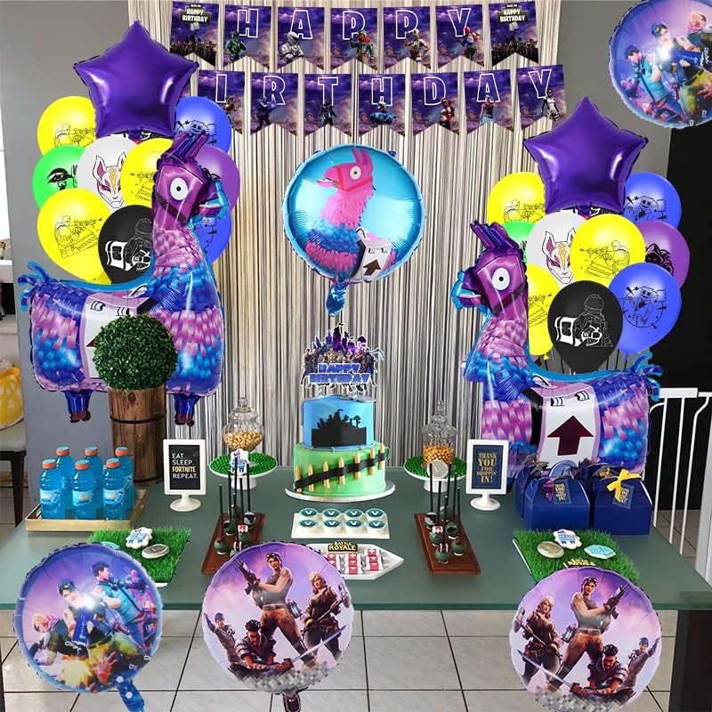 43pcs Video Game Party Supplies Decorações de aniversário incluem Banner, Bolo Topper, Balões de Latex, balões de papel
