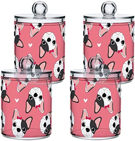 Cachorro rosa swab swab titular recipientes de banheiros frascos com tampas conjuntos de algodão barra de bola de algodão jarra redonda para swabs de algodão balas de banheira sais de banheiro armazenamento de banheiro