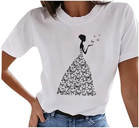 Teen Girls fofas camisetas impressas, tops for Women 2023 Summer Tshirts vintage Top Top saindo de manga curta Tees de pescoço