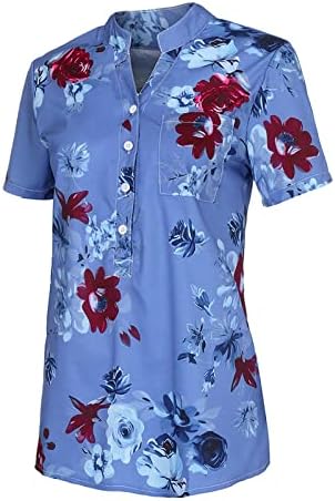 Mulheres tops de botão de botão de camisa casual de manga curta Casual Retro Retro V-Shirt Sunsibilt Henley Western Roupos