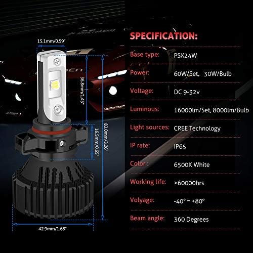 Lâmpadas de farol de LED pSX24W Natgic, super brilhante 16000LM 16 XHP50 CHIPS 6500K HI/LO ALL-ENE IN-ONE IMPRESSO IMPRESSO DE CONVERSÃO DE CARE CARCE