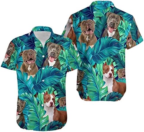 Folhas tropicais de cão pitbull plantas vibrações de verão camisa havaiana pitbull pet aloha camisa de cachorro