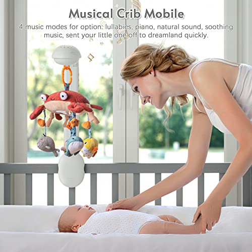 Brinquedos musicais girados bebê, putbudy multifuncional musical de berço de berço para bebês, com o projetor Starri Light 360 graus rotativo de desenho animado