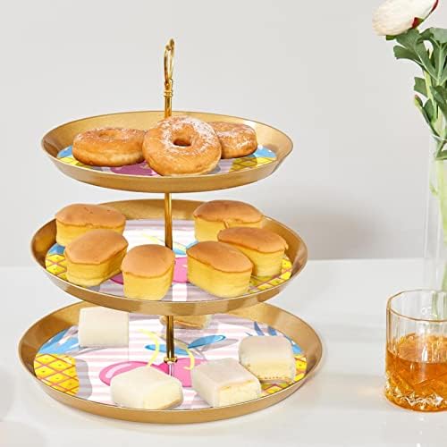 Exibir para pastelaria com 3 bandeja de porção redonda em camadas, portador da árvore da torre de cupcake frutas, pastelaria de
