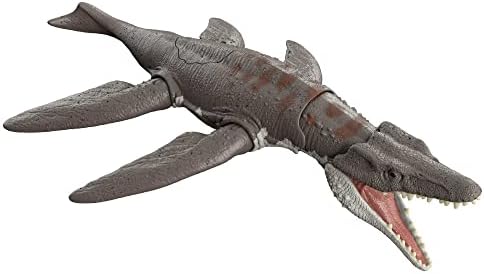 Jurassic World Dominion Roar Strikers Liopluerodon Aquatic Dinosaur Action Figura com movimento de ataque e som, presente de brinquedo com jogo físico e digital