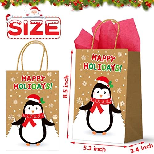 Bonito de 8,5 ”de Natal Kraft Sacos de presente com 12 papel de papel 4 Padrões Kraft Goody Paper Prins Print