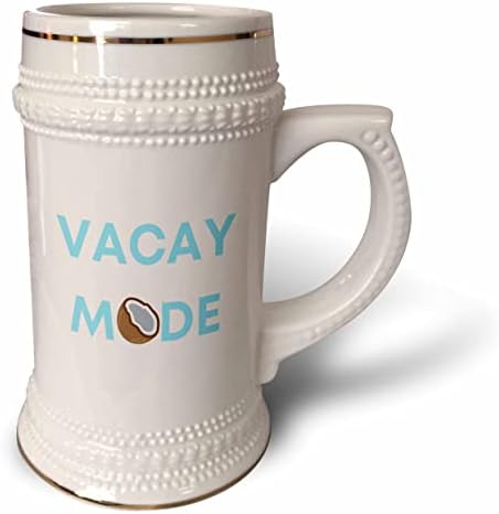 Imagem 3drose das palavras Modo Vacay com uma imagem de um coco - 22oz de caneca