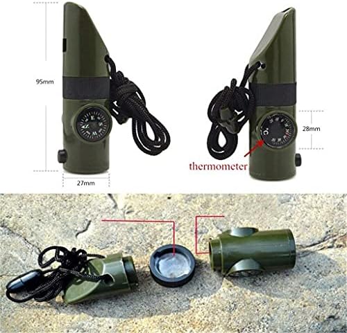 Gkmjki 7 em 1 Emergência de emergência ao ar livre Whistle Compass Multifunction Tool Lantermômetro de armazenamento de lanterna