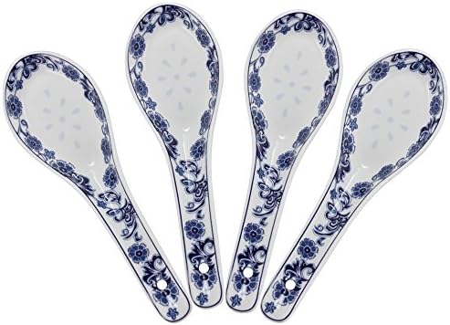 Porlien 5 polegadas de porcelana Blue Sopa Floral Spoons Conjunto de 4
