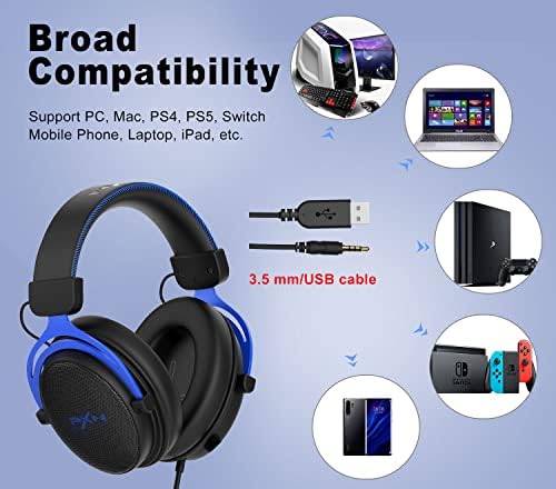 Fone de ouvido para jogos para PC PXN, fones de ouvido com fio com 3,5 mm/ USB, 7.1 Subs.