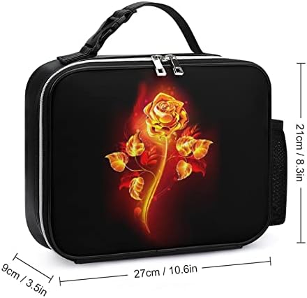 Fire Rose Leather Lunch Tote Bag Pack reutilizável com alça de dobra para viagens de piquenique para escritório