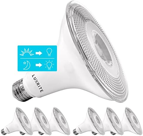 Luxrite Dusk to Dawn PAR38 LED bulbo, 120W equivalente, automático no sensor Off, 5000k Branco brilhante, 1250 lúmens, classificação molhada, holofotes de segurança ao ar livre, UL listados, base E26