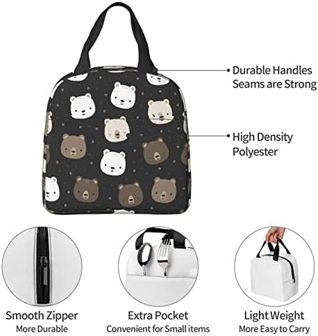 Luncos de lancheira polar e urso fofos BENTO BENTO Luncos isolados de lancheira reutilizável à prova d'água com bolso dianteiro