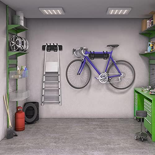 Mayyol Garage Mount Mount Tool Storage Rack - Organização do gramado - Hanger de ferramentas de quintal - suporte do organizador com 6 ganchos de serviço pesado ajustáveis ​​para ferramentas de jardim, carga máxima de 350 lb, preto