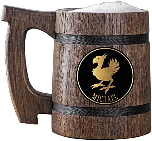 BARDEDMUGS FFXIV CHOCOBO caneca tanque de madeira. Presente para jogadores. Beer Stein. Caneca de cerveja de madeira personalizada.