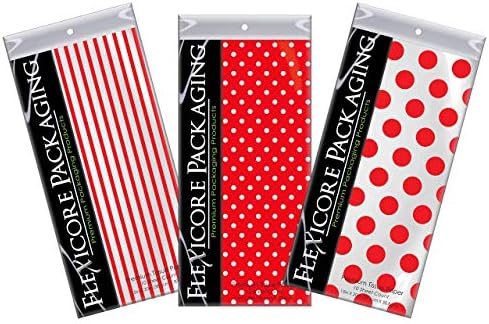 Embalagem Flexicore | PIN Stripe & Polka Dot Gift Wrap Paptle | Tamanho: 15 polegadas x 20 polegadas | Conde: 30 folhas | Cor: vermelho | Artesanato DIY, arte, embrulho, decorações