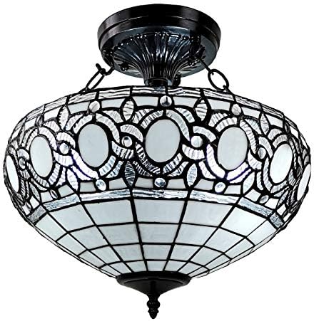 Lâmpada pendurada de estilo Tiffany semi rubor de 16 de vidro largo de vidro branco antigo antigo decoração de decoração de luz