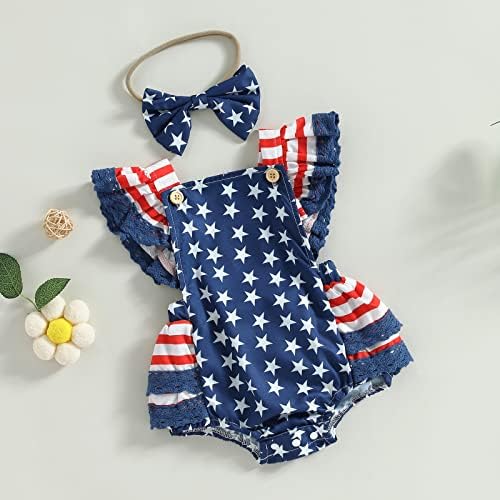 Urmark 4 de julho, roupas de menina bolhas vestido de mangueira de bandeira americana semie com mangas de mangas minhas primeiras roupas de julho