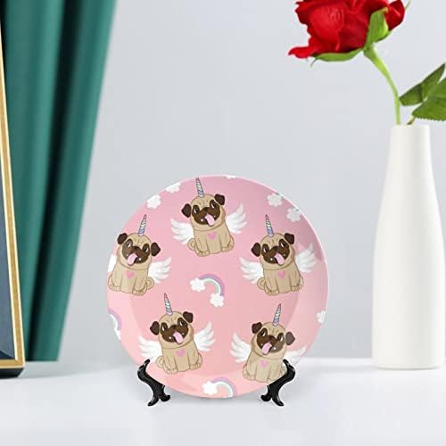 Unicorn Pug Ange Placas decorativas redondas placas de cerâmica com suporte para a decoração de casamento em casa