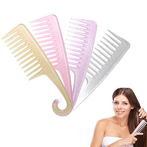 4 PCs pente de chuveiro de dentes largos com gancho de pente grande de detestação para cabelos cacheados molhados seco grosso de cabelo de pente de penteado comprido para mulheres