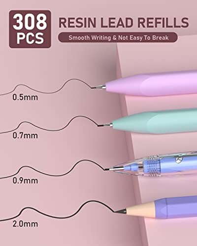 Nicpro 47pcs Pastel Mechanical lápis com grande capacidade de lápis, lápis mecânicos fofos 0,5, 0,7, 0,9 e 2mm de chumbo com 4b 2b Hb 2h Color Lead Recar
