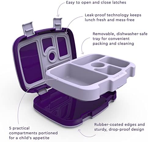 Bentgo® Kids Prints à prova de vazamentos e 5 compartimentos de lanche infantil em estilo bento-Tamanhos de porção ideais para idades de 3 a 7-Materiais de lavar louça sem lastro