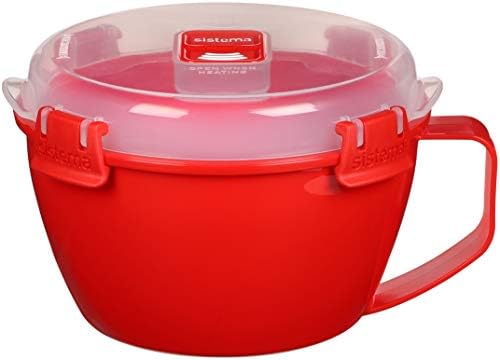 Caneca de sopa de microondas Sistema com ventilação de tampa e liberação a vapor, lavadora de louça Safe, 22,1 onças, tigela vermelha e microondas para noddles, massas e sopa com tampa e alça, lava-louças seguras, 31,7 onças, vermelho