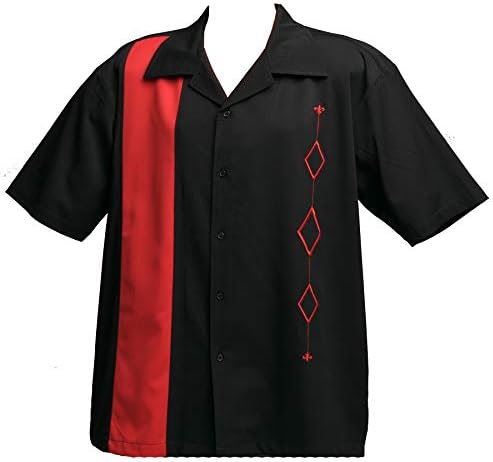 Designs de Attila Mens Retro Bowling Shirt, grande e alto preto e cinza