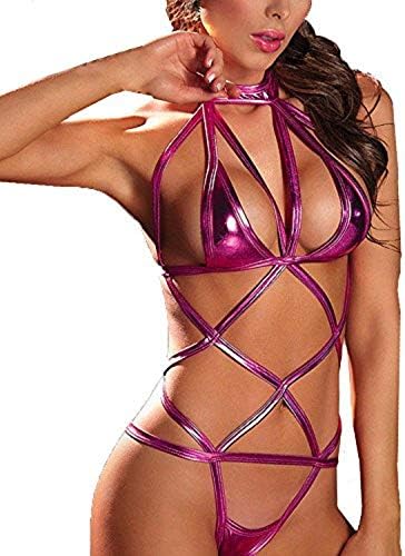 JFLYOU Feminina Sexy Bandagem lingerie clubwear stripper Patent Leather Roupide Conjunto