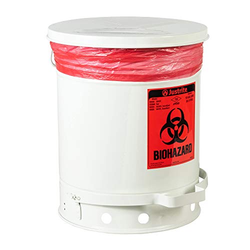 Justite 05935 Sondguard Steel Biohazard Recurter com tampa operada pelo pé, capacidade de 10 galões, 13-15/16 OD x 18-1/4 altura,