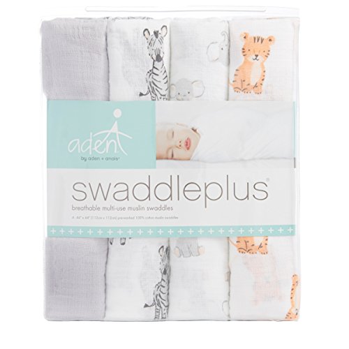 ADEN + ANais Essentials Muslin Swaddle Cobertors para meninas e meninos, recém -nascido recebendo cobertor para swaddld, algodão bebê embrulho, 4 pacote, safari bebes