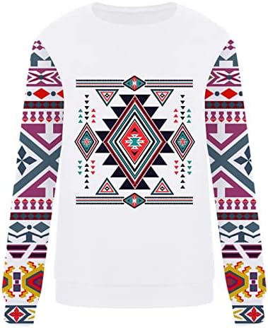 Camisetas étnicas aztec ocidentais T Camisetas femininas Pullover de moda feminina Sortos de retalhos de retalhos de manga longa tops soltos