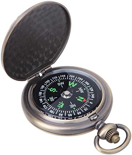 relógio de bolso da bússola PLPLAAOO, J35A Vintage Portable Compass Pocket Pocket With com capa, Ligula de zinco Compact