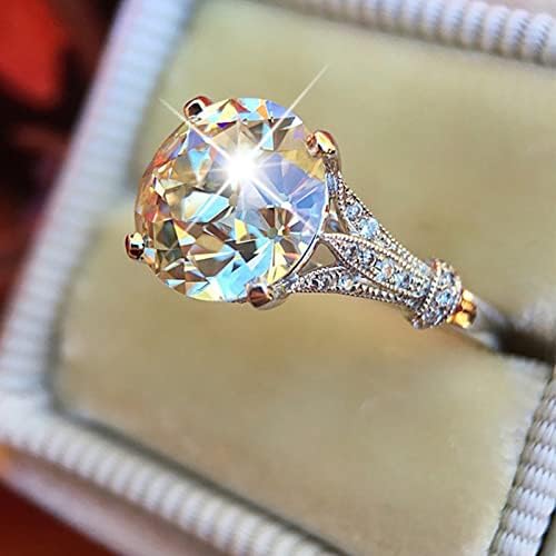 Anéis de casamento e noivado Anéis de zircão feminino Jewellry Rings redondos anéis solitados de corte redondo