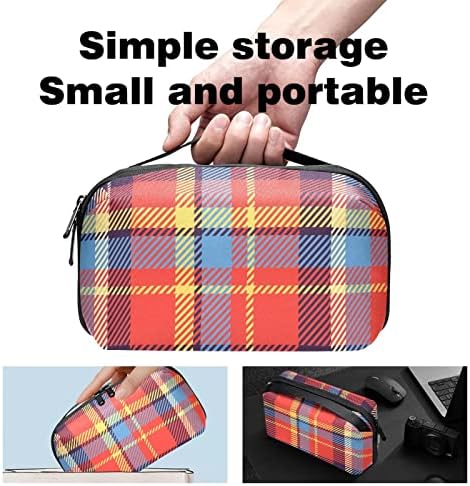 Carteira de bolsa de bolsa de viagem de caixa de transmissão de caixa de transportar Caixa USB Acessório de bolso, verificação de xadrez azul -azul -azul de tartan