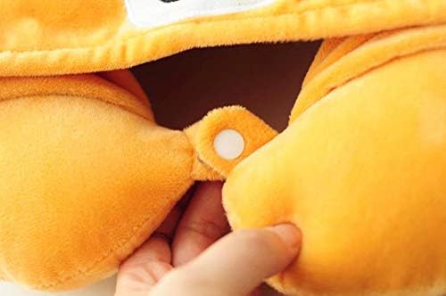 Burytony Shiba Inu Pillow de pescoço com capuz macio, travesseiro de pescoço em forma de animal de desenho animado, amarelo