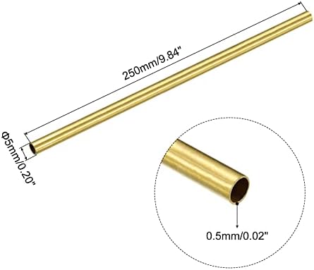 tubo de latão uxcell, 5 mm od 0,5 mm de espessura da parede de 250 mm de comprimento de tubo redondo para a indústria,