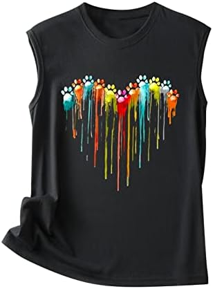 Follure Summer Graphic Tank Tops para mulheres coloridas impressão de coração solto de camiseta sem mangas o pescoço treino de