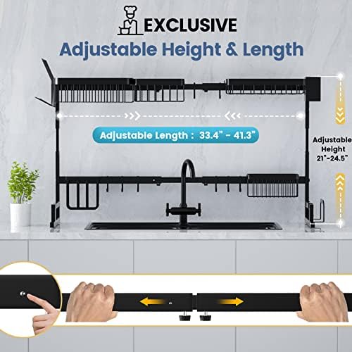 Merrybox sobre o rack de secagem de prato de pia Grande comprimento de 2 camadas e altura de pratos de aço inoxidável ajustável