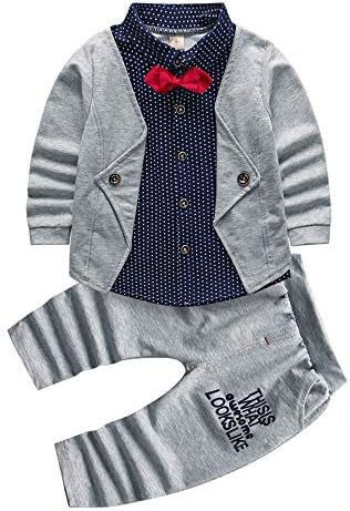 HZXVIC 2PCS Roupos de vestido de menino bebê roupas de criança infantil fatos formais para crianças camisa de manga longa