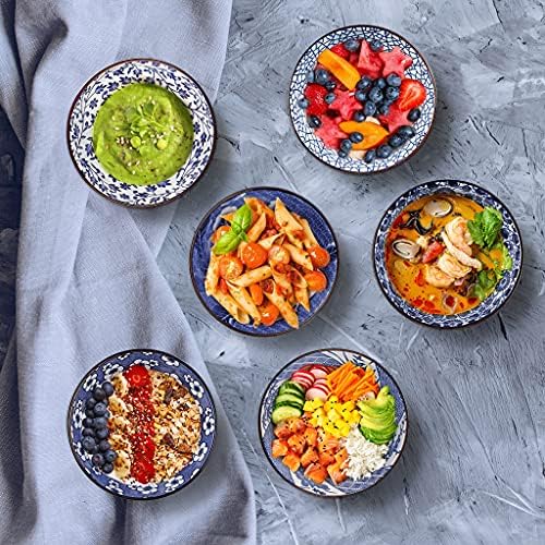 Sanbege Ceramic Rice Bowls 10 oz, conjunto de presentes de tigela de estilo japonês, utensílios de jantar variados que servem tigelas para cereais, sopa, sobremesa, lanche, frutas, salsa, pacote de 6