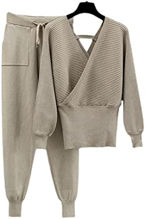 Bling 2 peças Sweater Tracksuits Women Harem Pants + Double V Polhtover Sweater Definir roupas de malha de inverno de outono