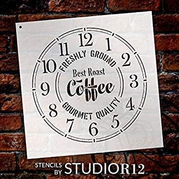 Relógio de café redondo estêncil pequeno a extra grande - Pintura DIY Relógios de madeira Decoração de casa rústica da fazenda para