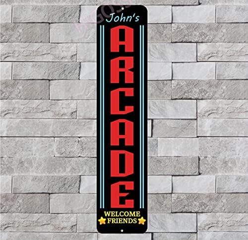 Placa de metal de arcade personalizada vertical, presente de jogador, decoração de arcade personalizada, sinal da sala de