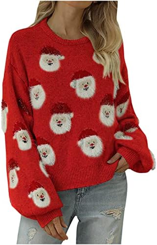 Camisola de Natal para mulheres Fuzzy Papai Noel Padrão de malha de malha