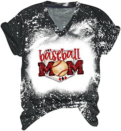 Mulher Baseball Mama camisa engraçada mama letra impressão branqueada camiseta v pesco