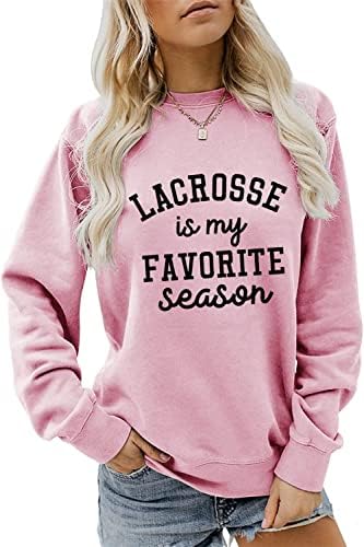 JVERF Lacrosse é minha estação favorita Selta feminina carta impressa Vintage Slave Longa Crewneck Pullover Top Lacrosse Shirt