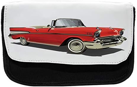 Caixa de lápis de carros lunarable, telhado aberto à moda antiga, bolsa de lápis de caneta com zíper duplo, 8,5 x 5,5, cinza vermelho